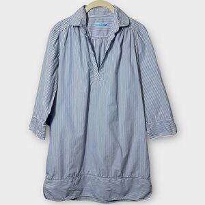 J. McLaughlin Tunic Top Blouse Women's XS Blue White Pinstripe Cotton Poplin‎